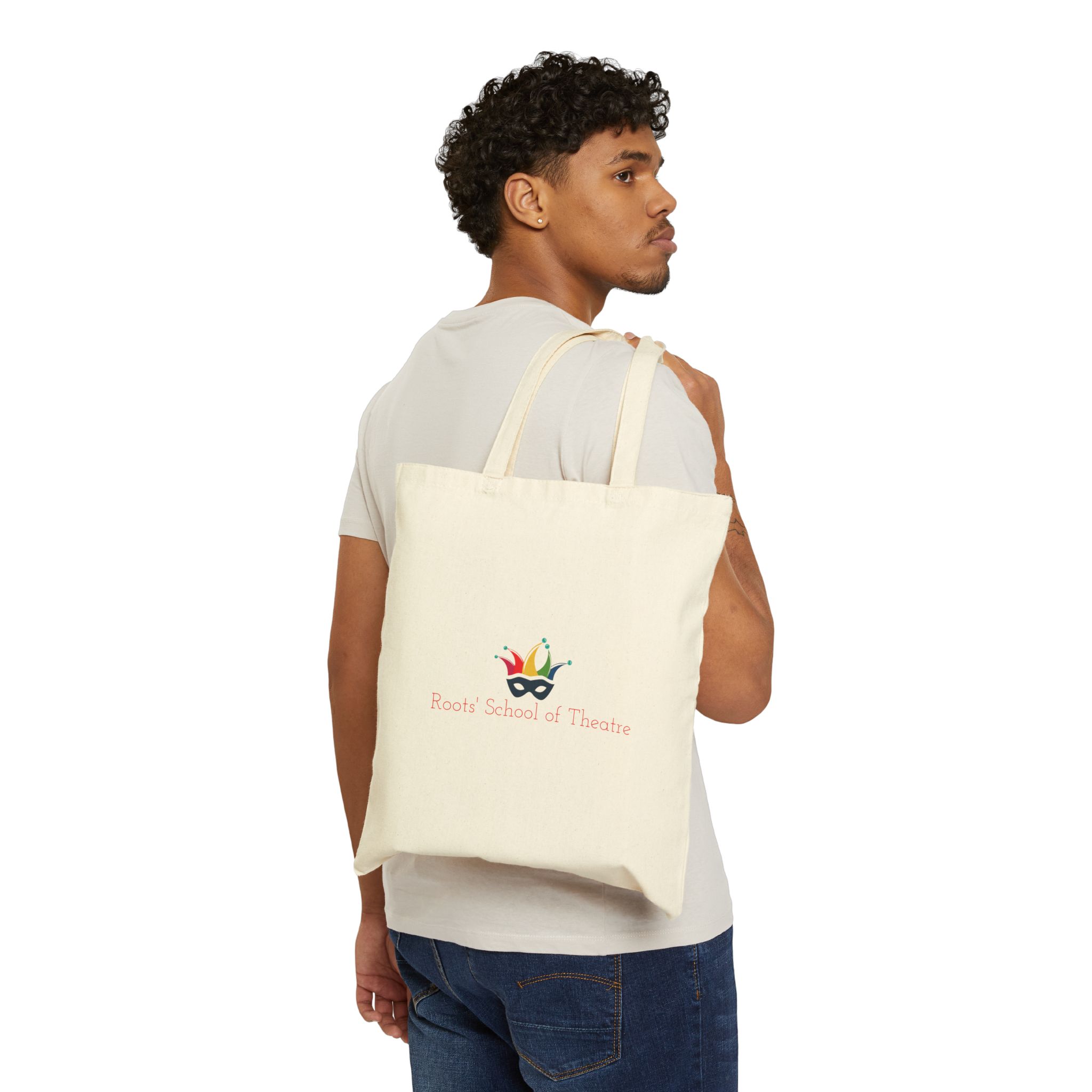 Colorful Theatre Mask Logo Tote Bag | Canvas Cotton Shopping Bag - Image 3