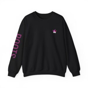 Carnival Mask Crewneck Sweatshirt — 'Roots' Sleeve Graphic